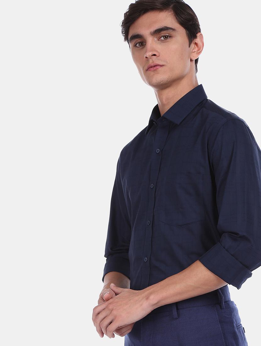 navy blue checkered formal shirt - 17876128 -  Zoom Image - 0
