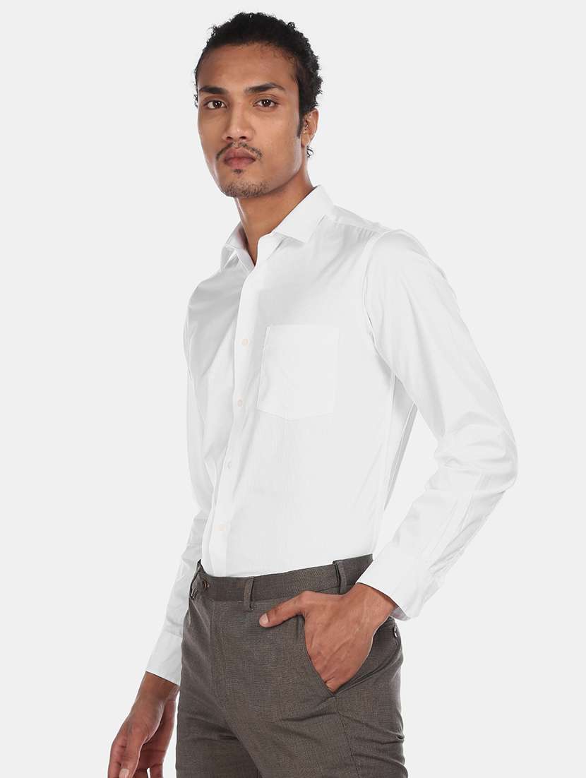 white self design formal shirt