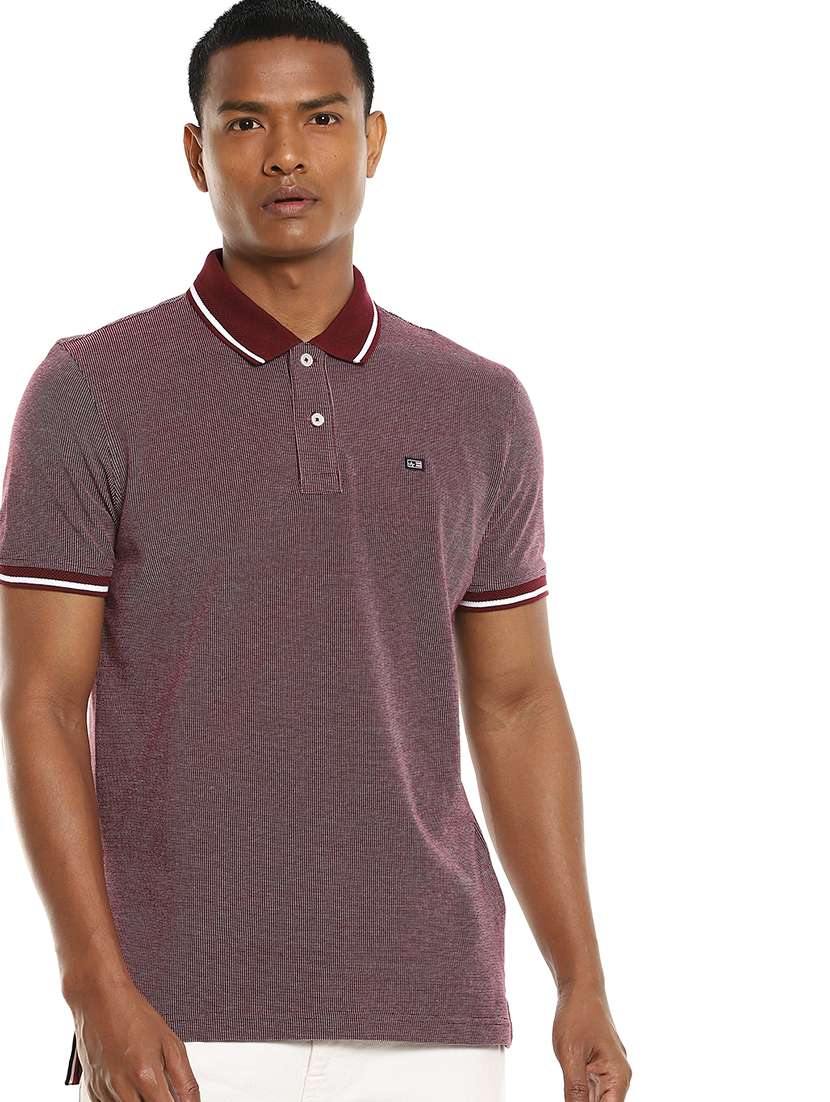 Maroon Self Design Polo T-shirt 