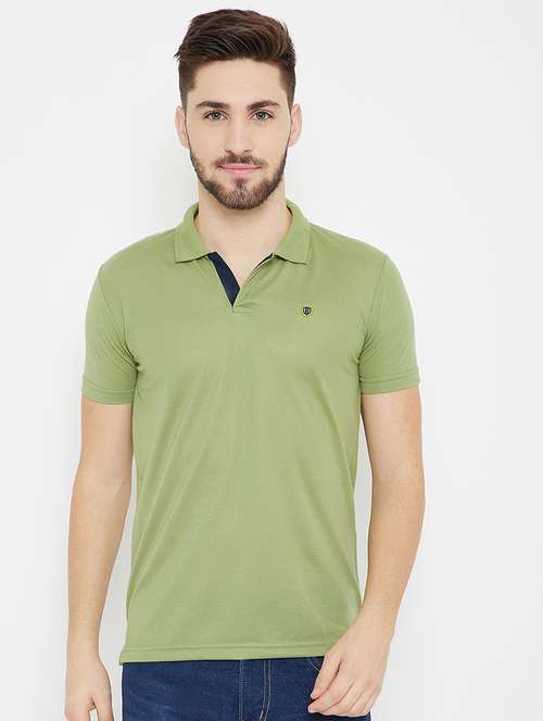 olive green solid polo t-shirt - 17876912 - Standard Image - 0