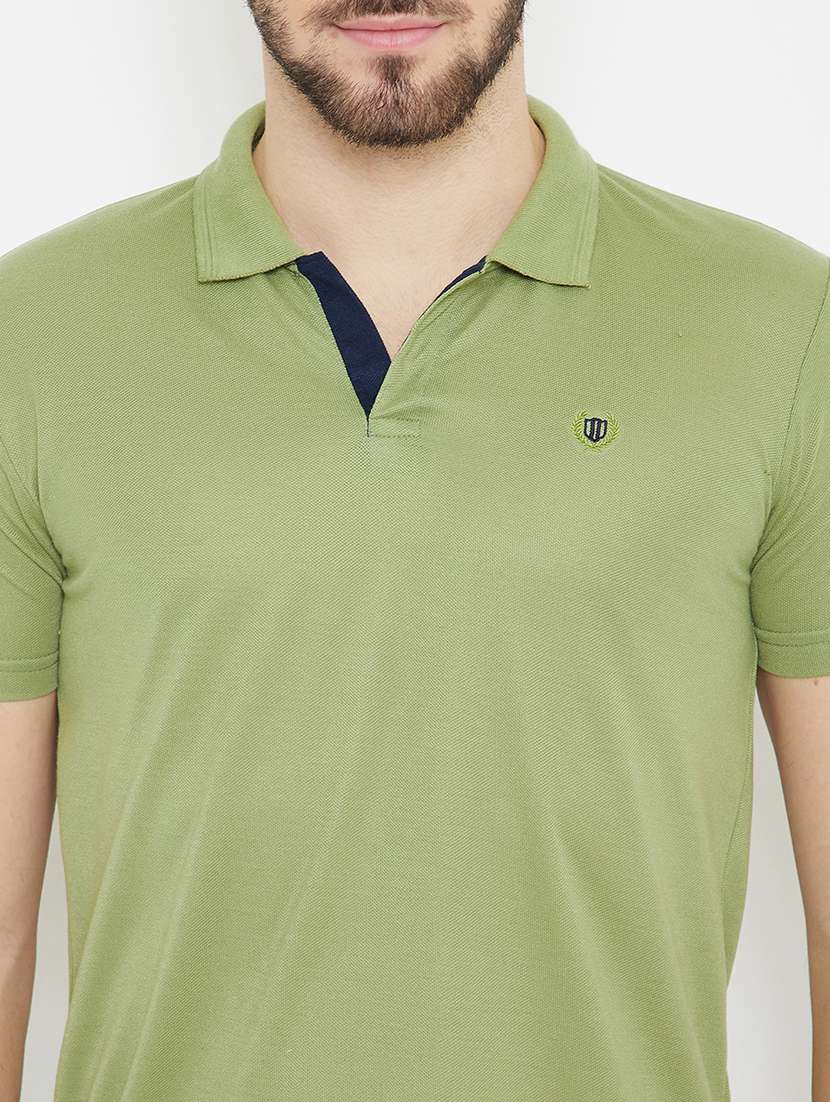 olive green solid polo t-shirt - 17876912 - Standard Image - 3