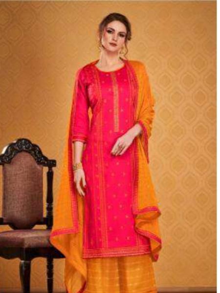 orange silk blend embroidered unstitched straight - 17881955 - Standard Image - 0
