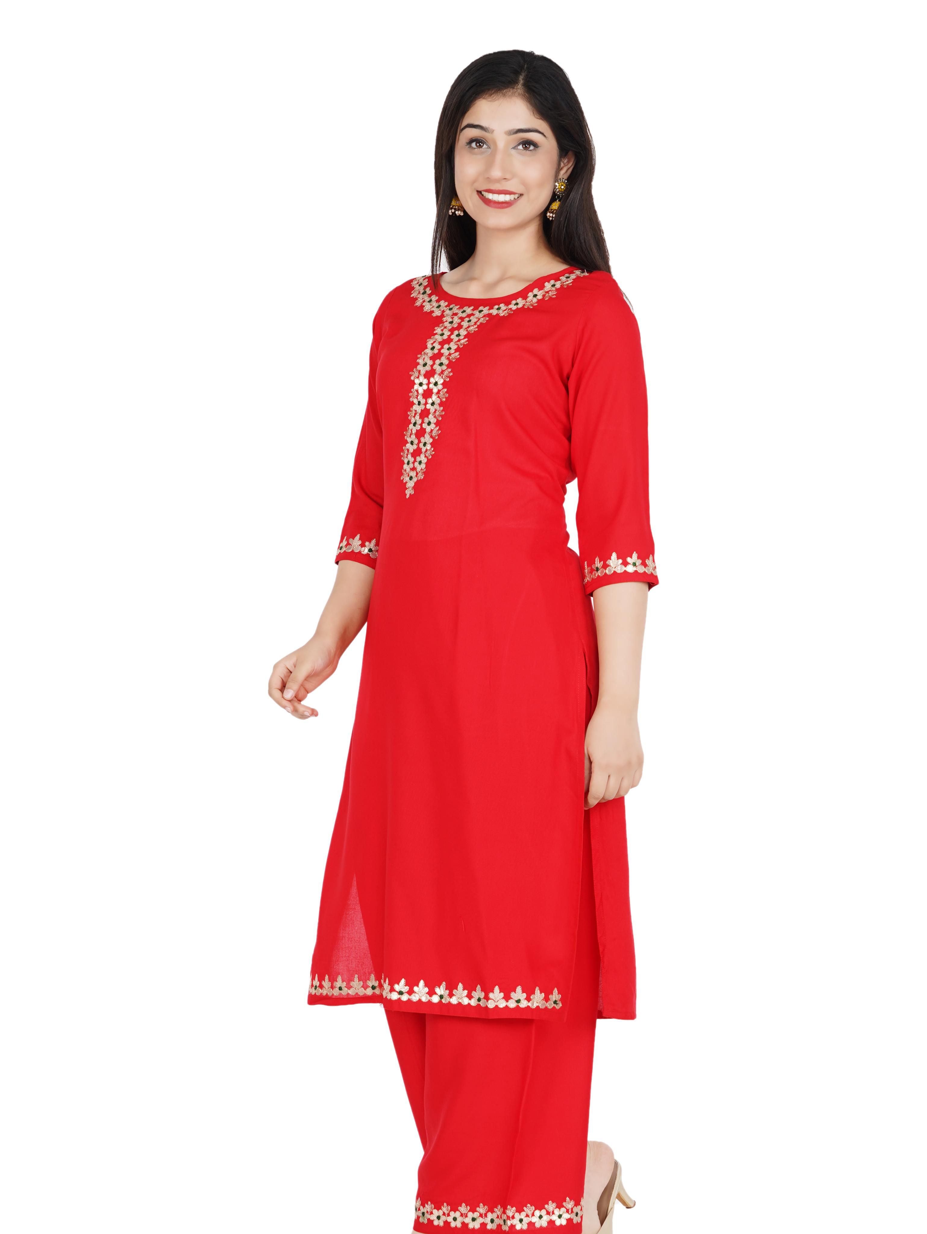 red silk kurta - 17882449 - Zoom Image - 0