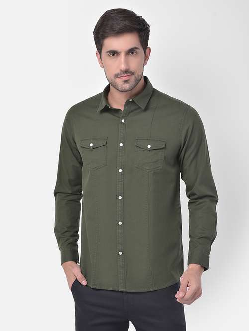 olive green solid casual shirt - 17882887 - Standard Image - 0