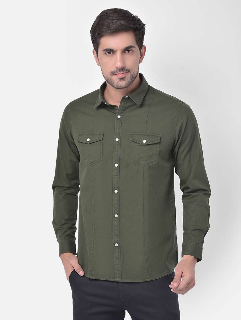 olive green solid casual shirt - 17882887 - Zoom Image - 0