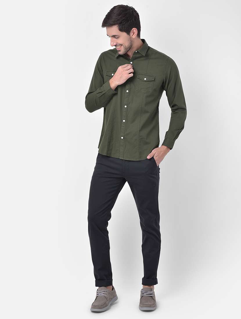 olive green solid casual shirt - 17882887 - Standard Image - 3