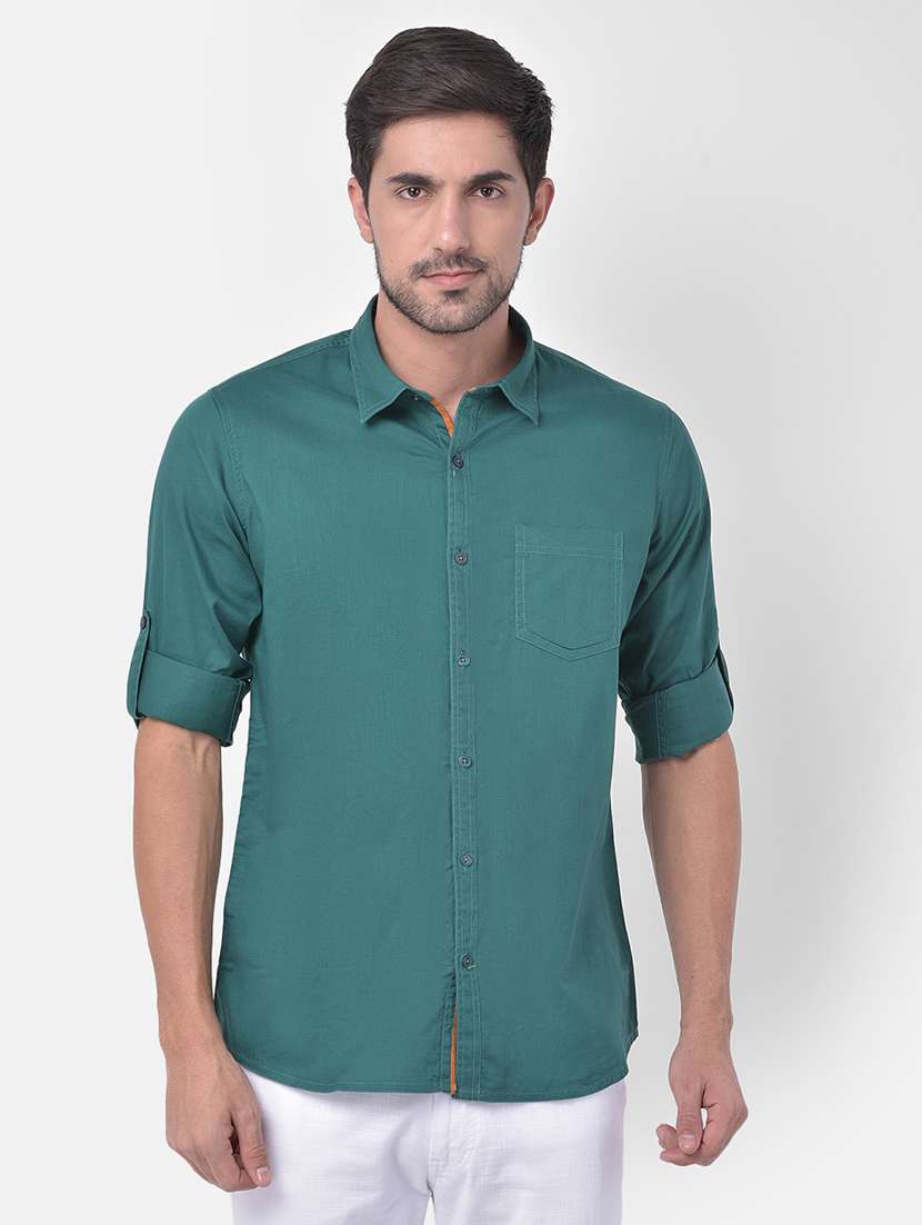 green solid casual shirt - 17882892 - Zoom Image - 0