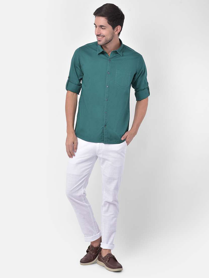 green solid casual shirt - 17882892 - Standard Image - 3