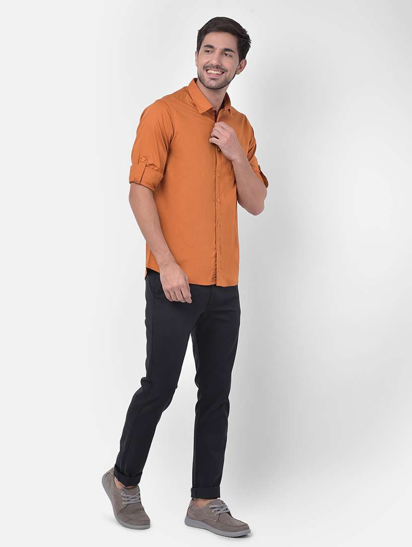 orange solid casual shirt - 17882894 - Standard Image - 3