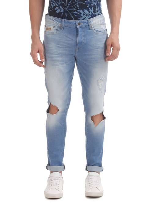 light blue light washed distresses denim jean - 17882924 - Standard Image - 0