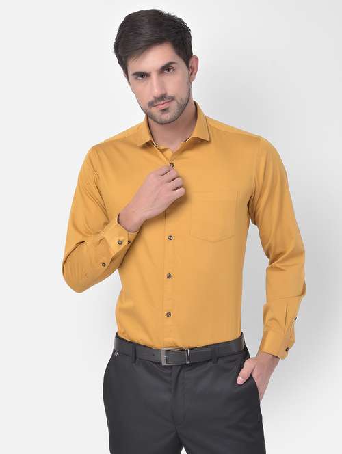 mustard solid formal shirt - 17883073 - Standard Image - 0