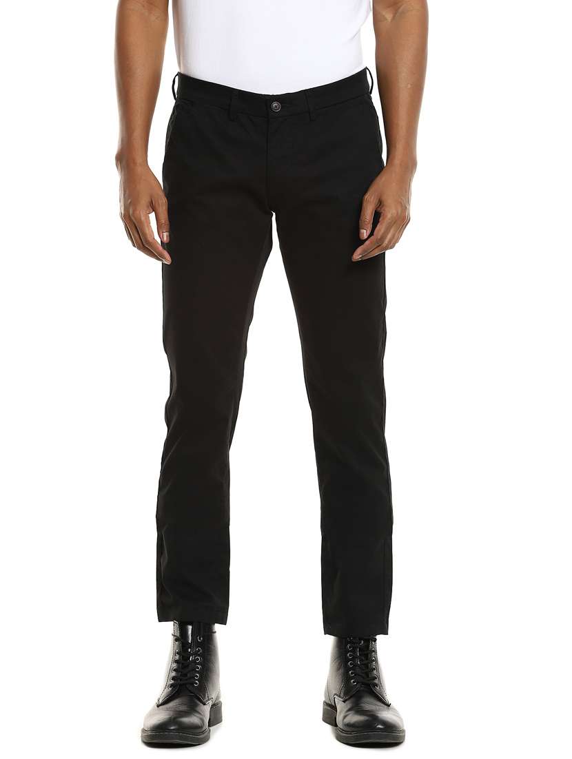 black solid flat front casual trouser