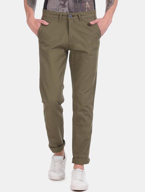 green solid flat front casual trouser - 17883155 - Standard Image - 0