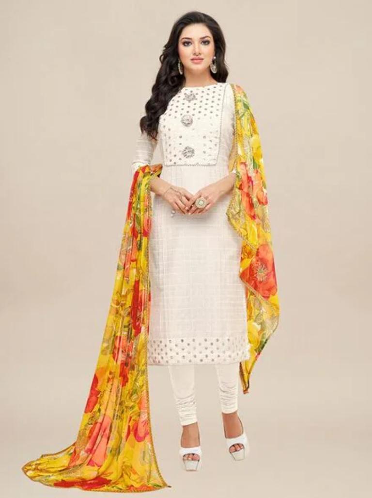 unstitched embroidered chanderi cotton dress material - 17883634 - Zoom Image - 0
