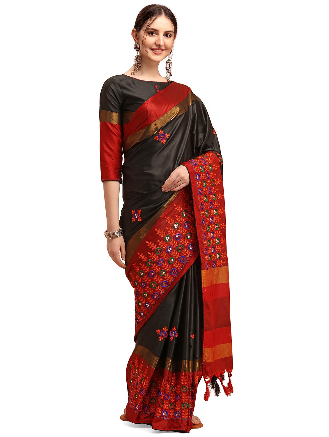 contrast embroidered saree - 17883799 - Zoom Image - 0