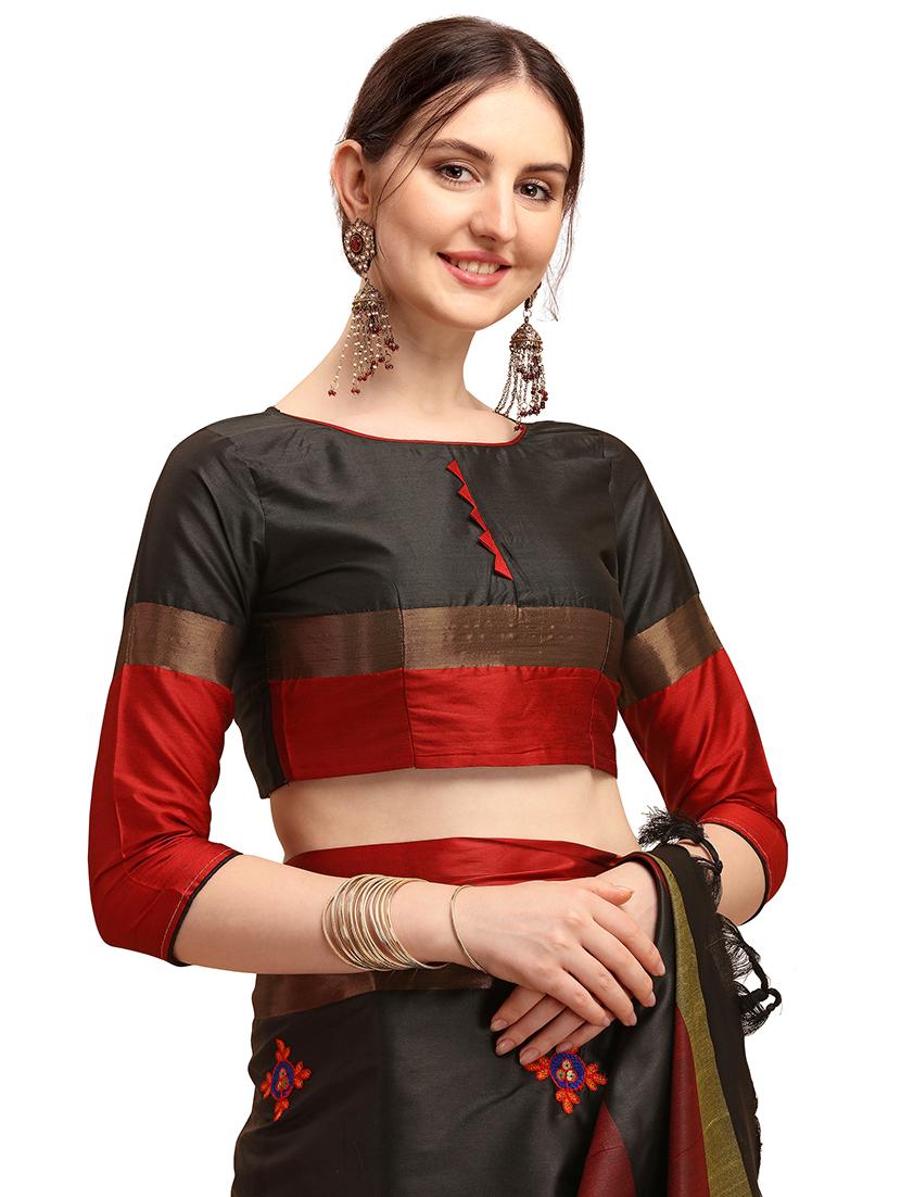 contrast embroidered saree - 17883799 - Standard Image - 3