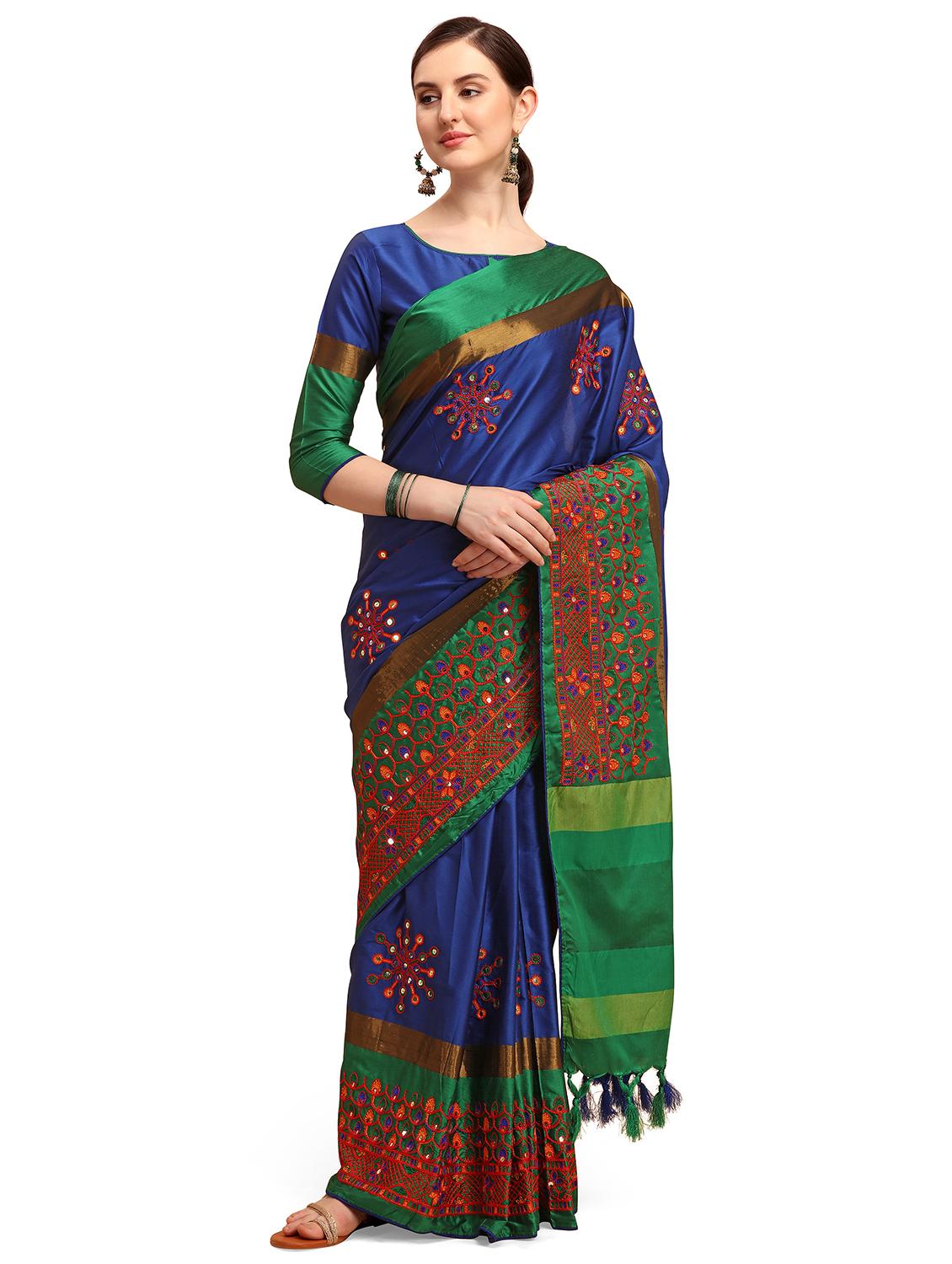 contrast embroidered saree - 17883805 - Zoom Image - 0