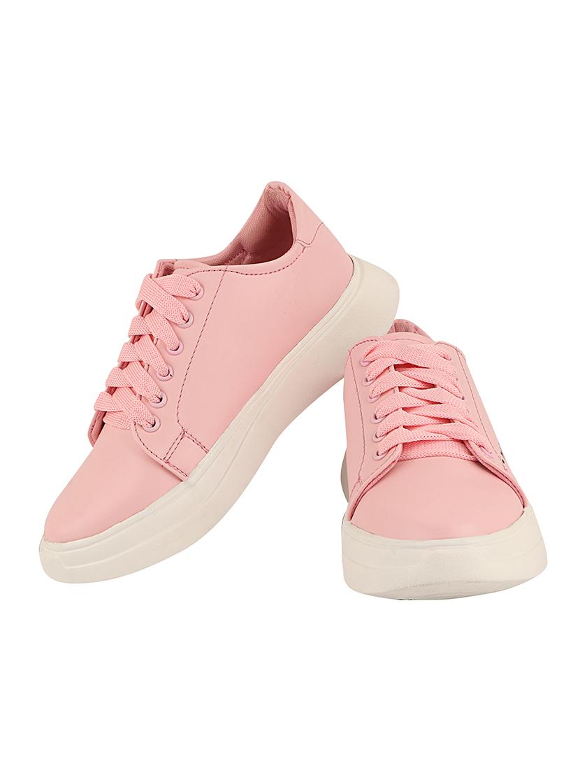 pink synthetic laceup casual shoes - 17885296 - Standard Image - 3