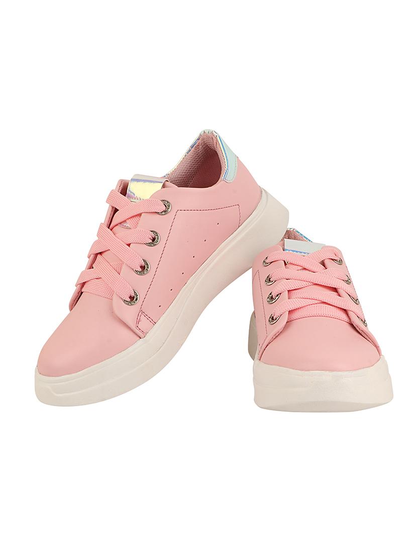 pink synthetic laceup casual shoes - 17885306 - Standard Image - 3