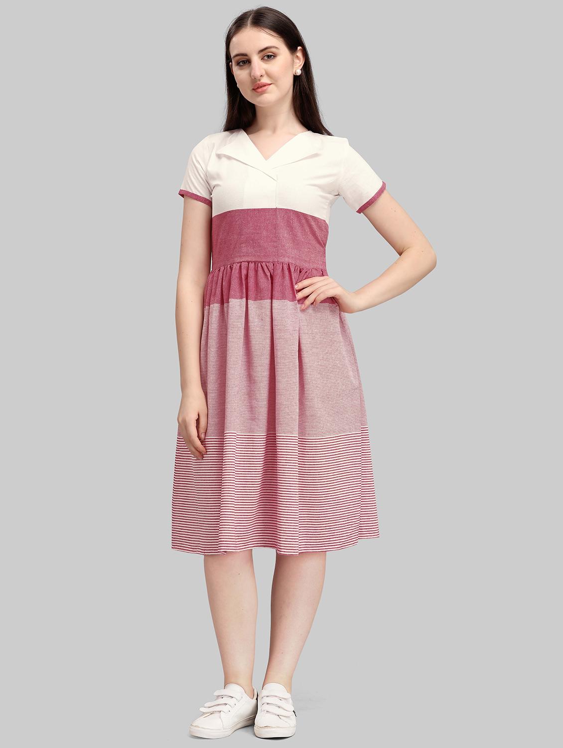 v-neck striped fit & flare dress - 17885617 - Zoom Image - 0