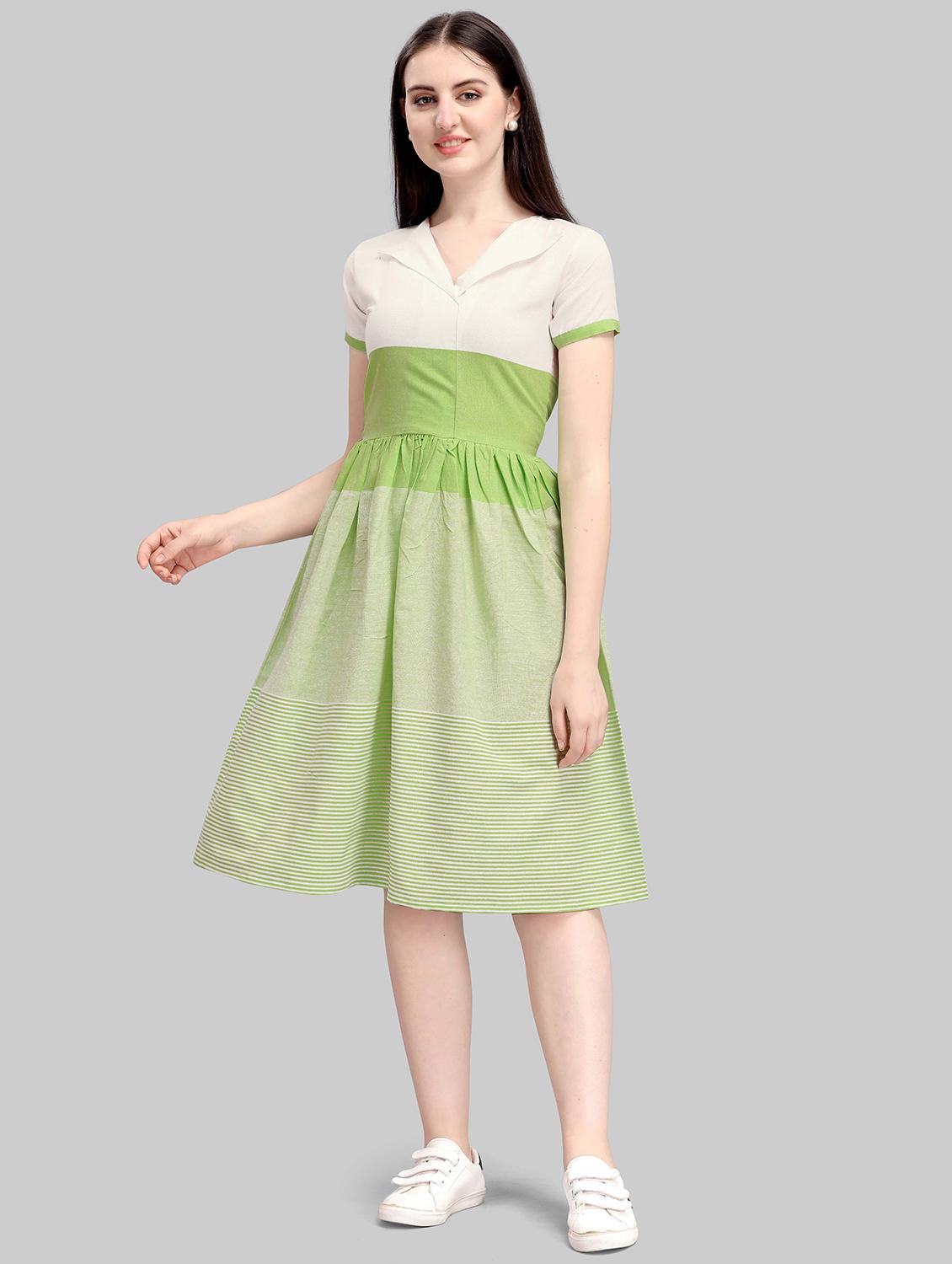 v-neck striped fit & flare dress - 17885618 - Zoom Image - 0