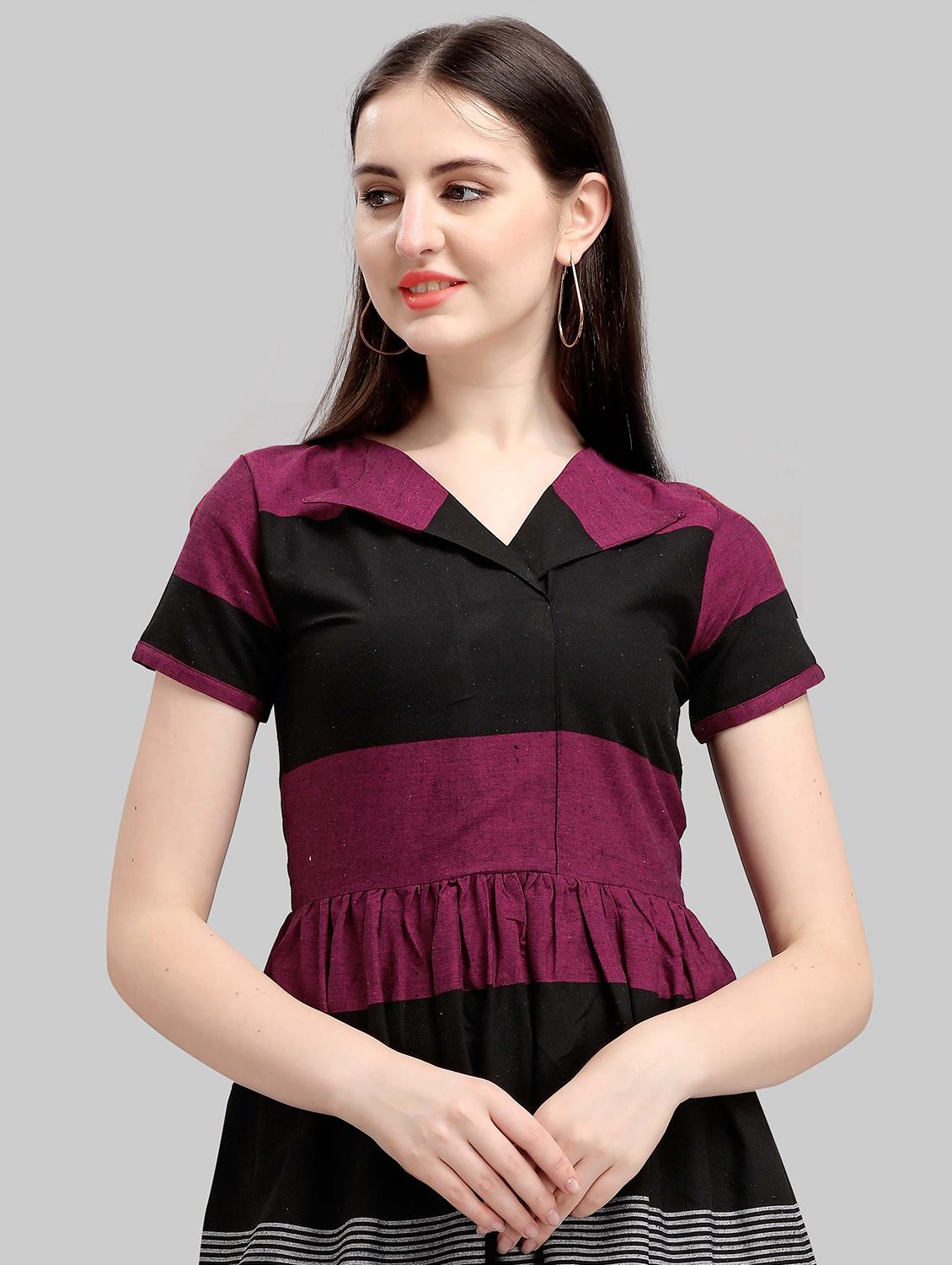 v-neck striped fit & flare dress - 17885622 - Standard Image - 3