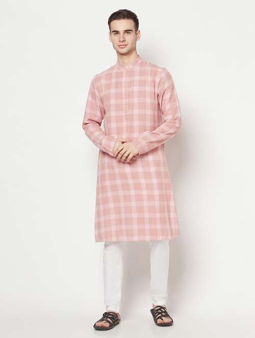 pink checkered long kurta - 17887117 -  Standard Image - 0