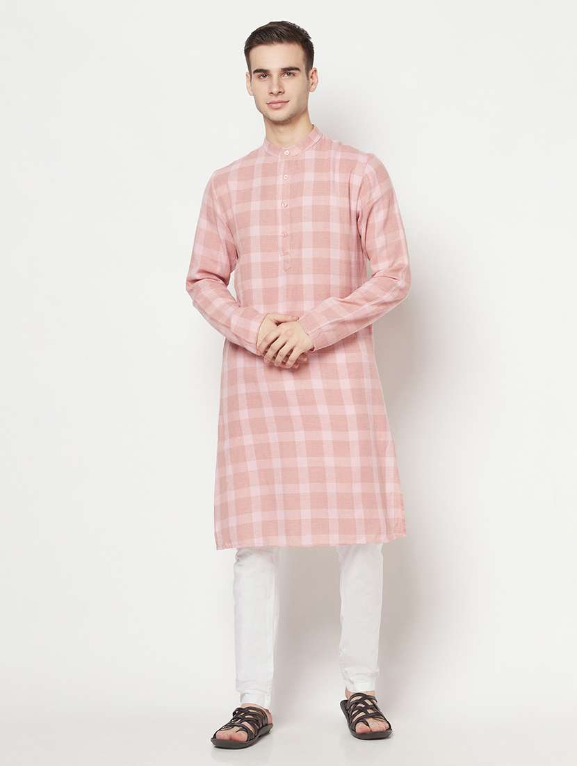 pink checkered long kurta