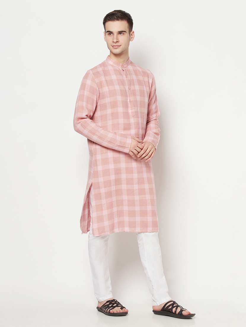 pink checkered long kurta - 17887117 - Standard Image - 3