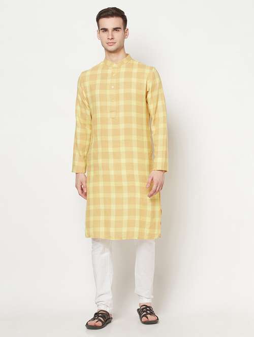 yellow checkered long kurta - 17887119 -  Standard Image - 0