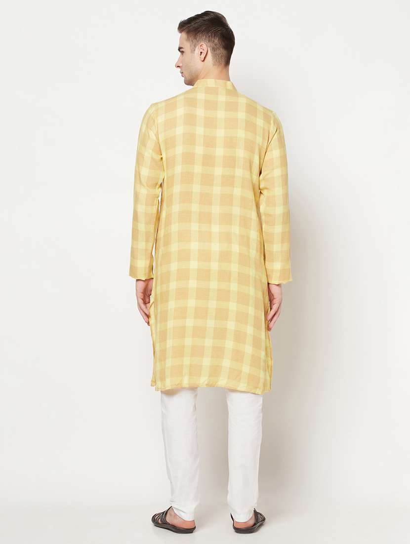 yellow checkered long kurta - 17887119 - Standard Image - 3
