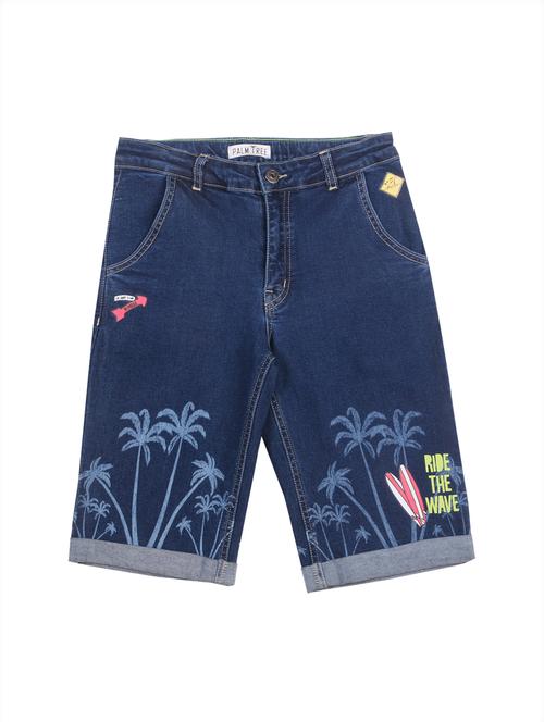 blue printed denim shorts - 17887625 - Standard Image - 0
