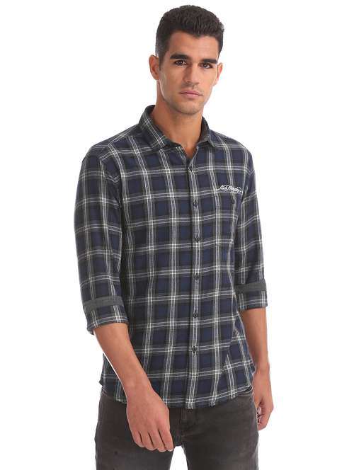 navy blue checkered casual shirt - 17888690 -  Standard Image - 0