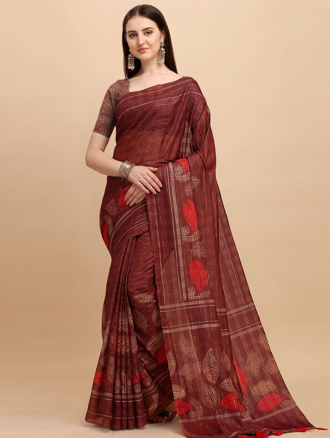 printed woven saree with blouse