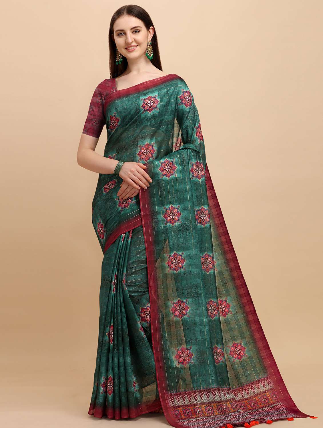 printed woven saree with blouse