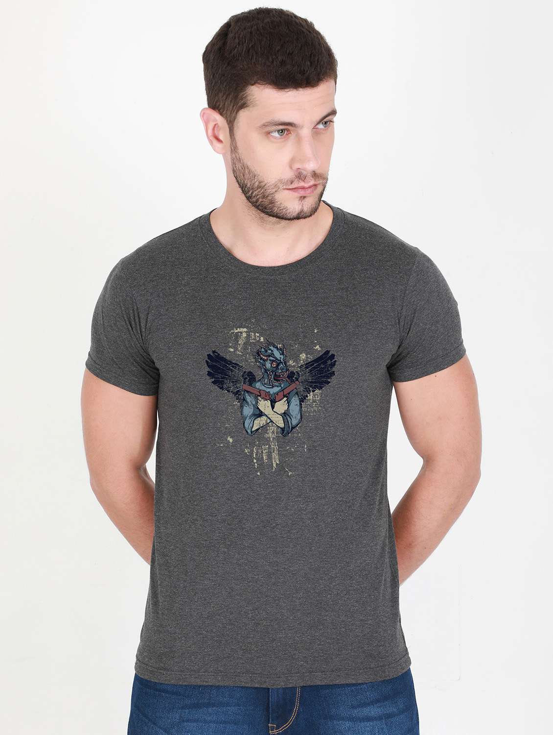 grey front print t-shirt - 17891323 -  Zoom Image - 0