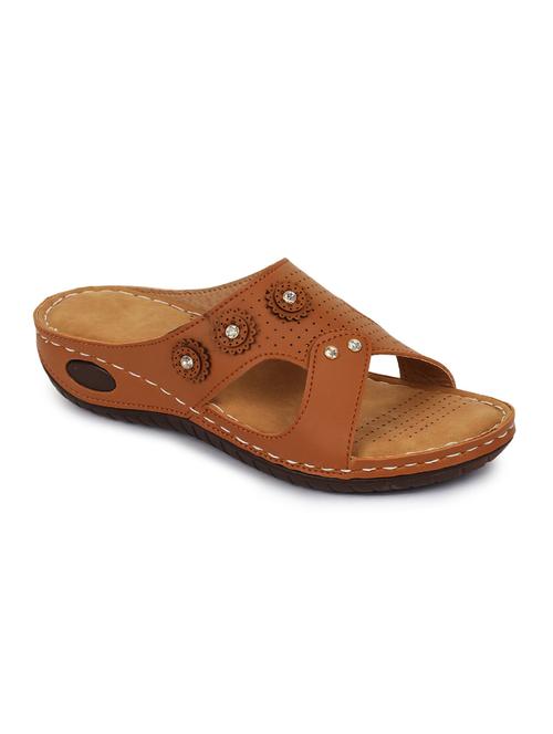 tan synthetic slip on sandals - 17892612 -  Standard Image - 0