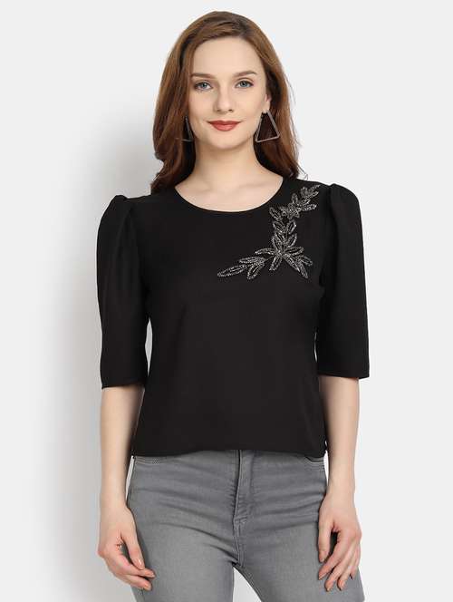 women embellished round neck top - 17892972 -  Standard Image - 0
