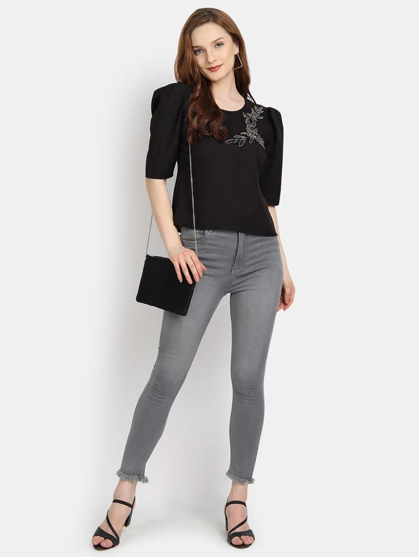 women embellished round neck top - 17892972 -  Standard Image - 3