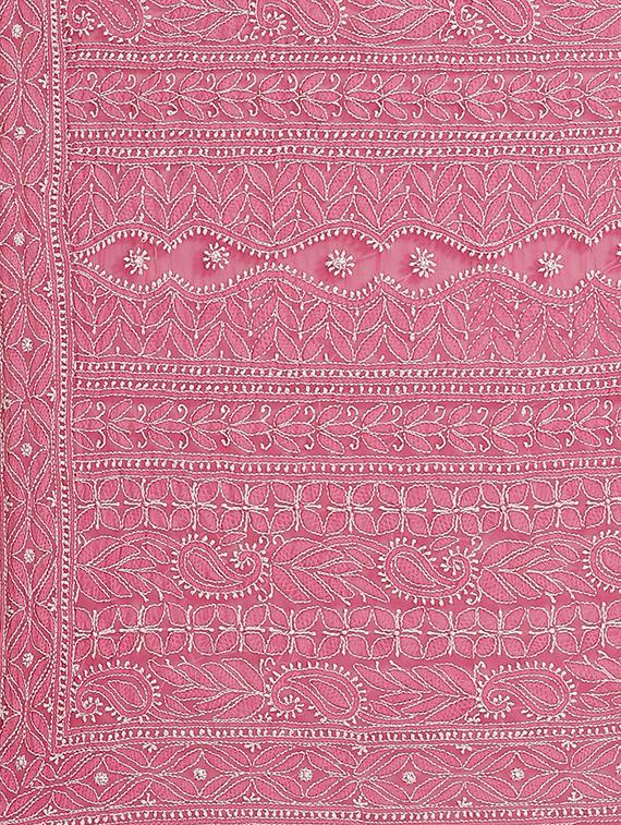 ada hand-embroidered magenta chikankari saree with blouse - 17893685 - Standard Image - 3