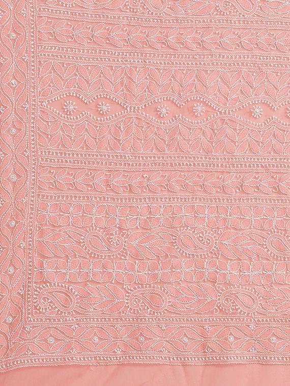 ada hand-embroidered peach chikankari saree with blouse - 17893687 - Standard Image - 3