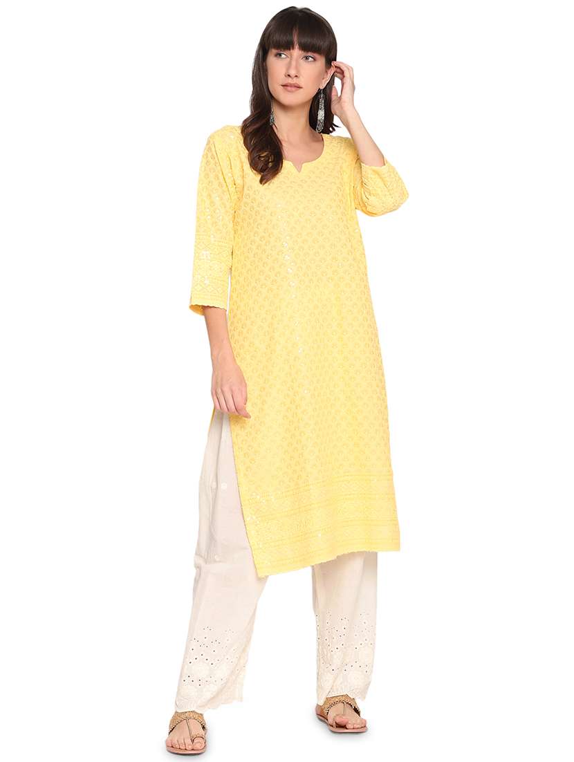 chikankari straight kurta - 17894227 - Zoom Image - 0