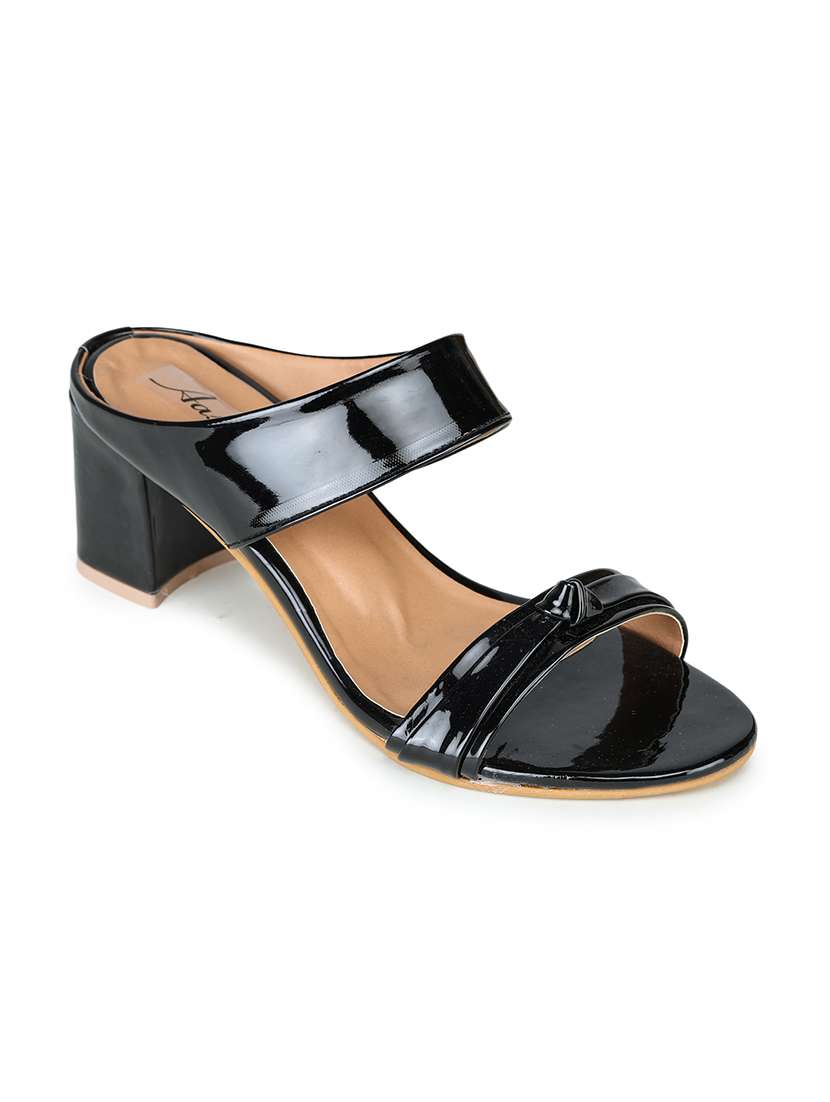 black synthetic slip on sandals