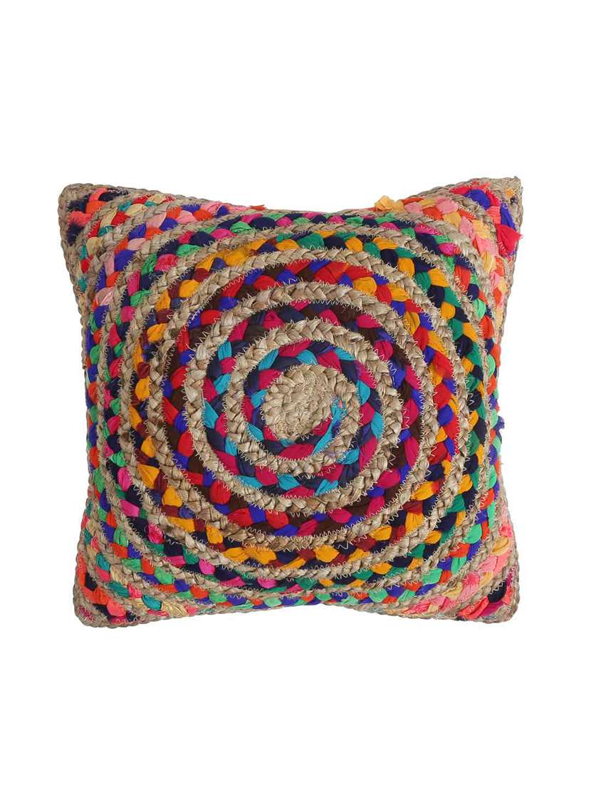 Buy online Jute And Chindi Recycled Fabric Cushion Cover from