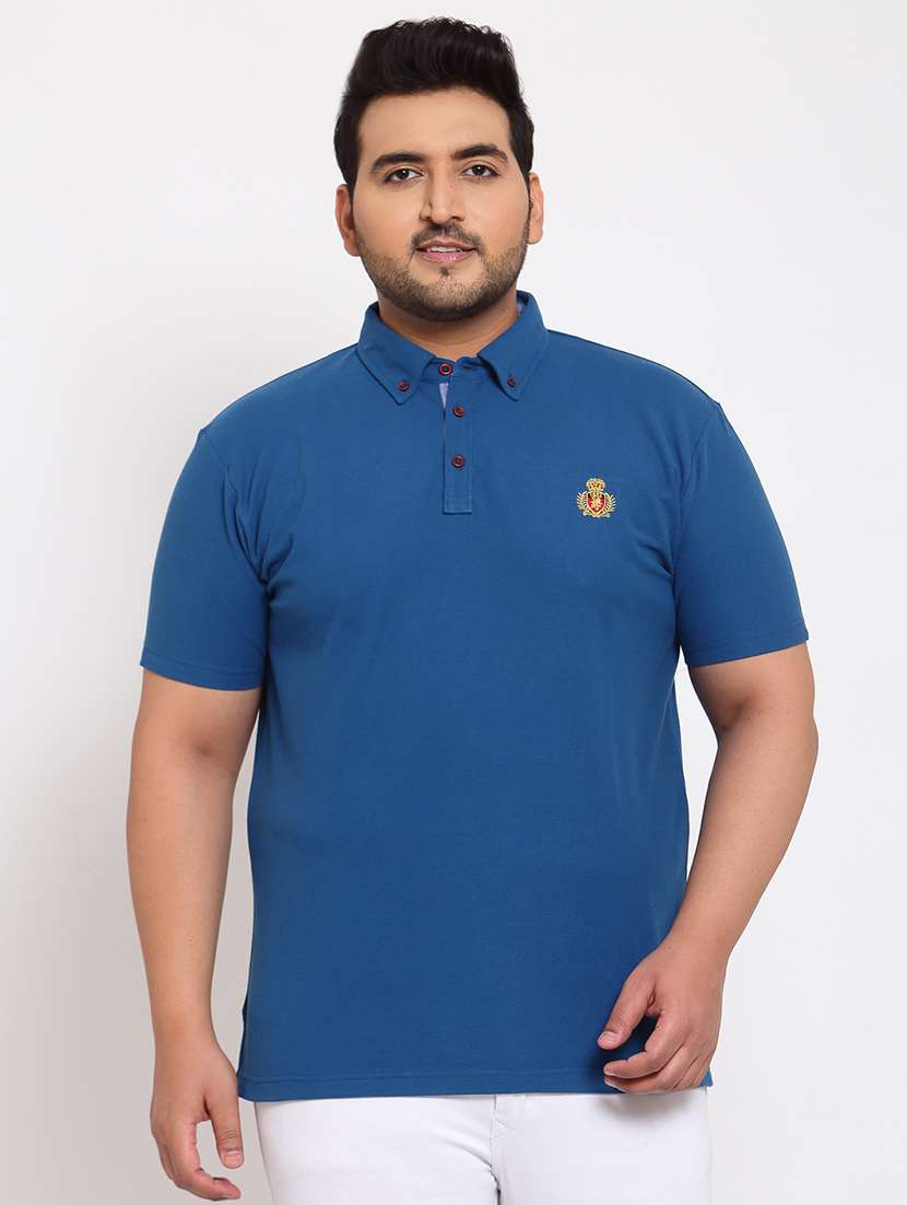 plus blue solid collared t-shirt 
