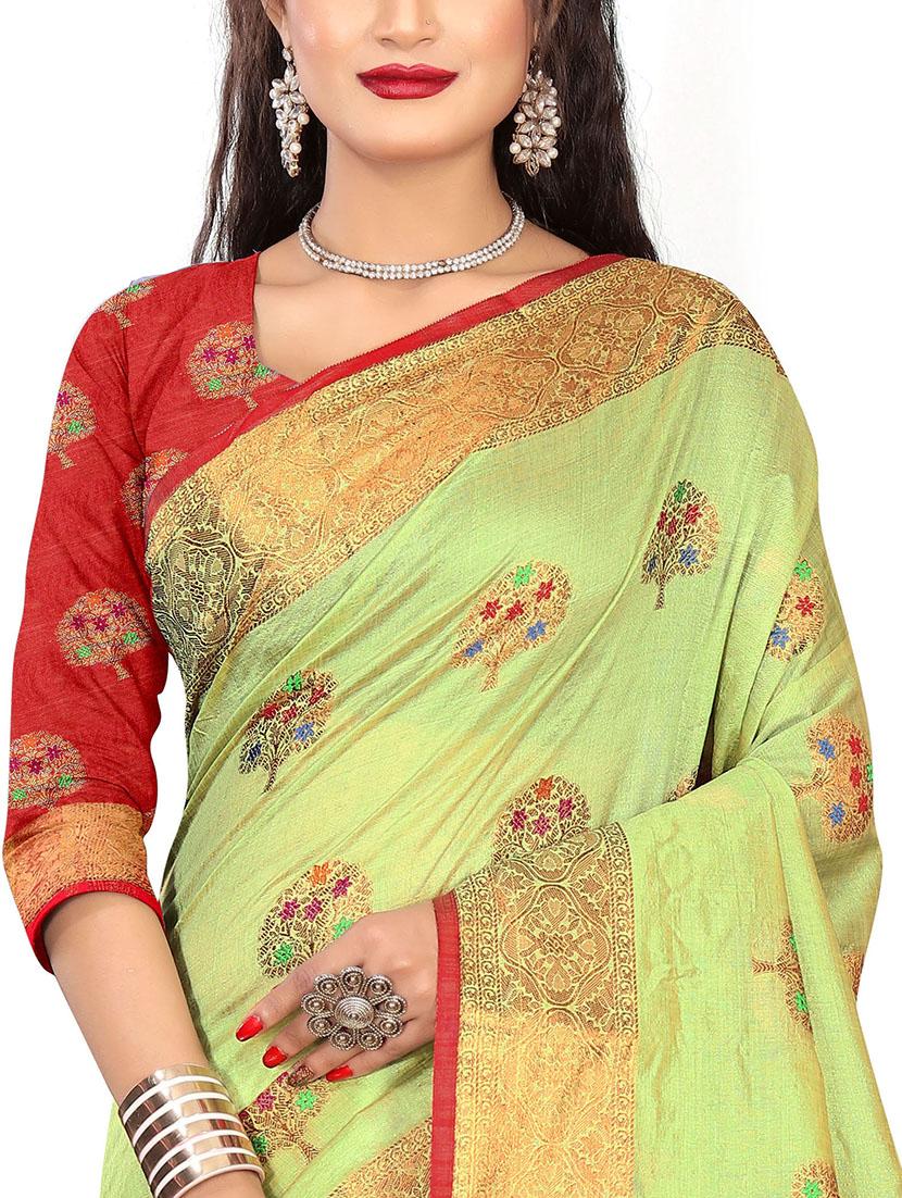 women's self design green colored saree with blouse - 17897407 - Standard Image - 3