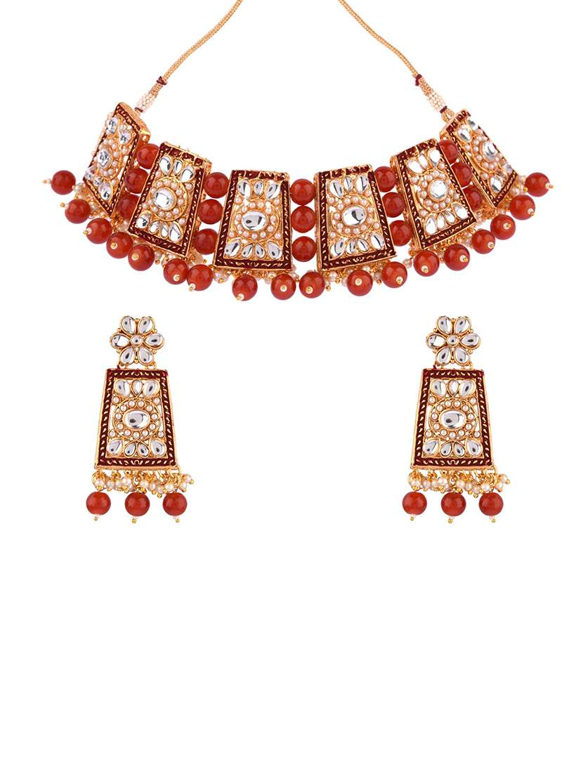 Buy online Red Kundan Choker Necklace 