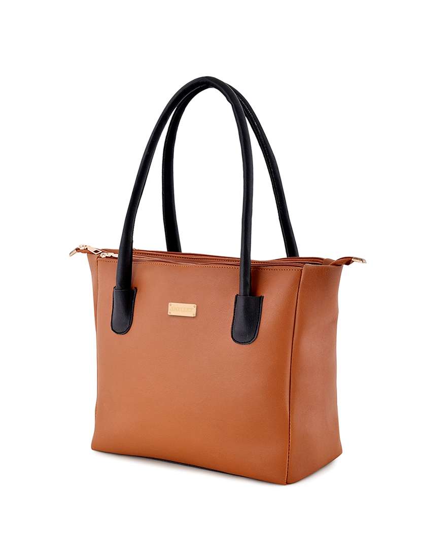 tan leatherette (pu) combo handbag - 17900265 -  Standard Image - 3