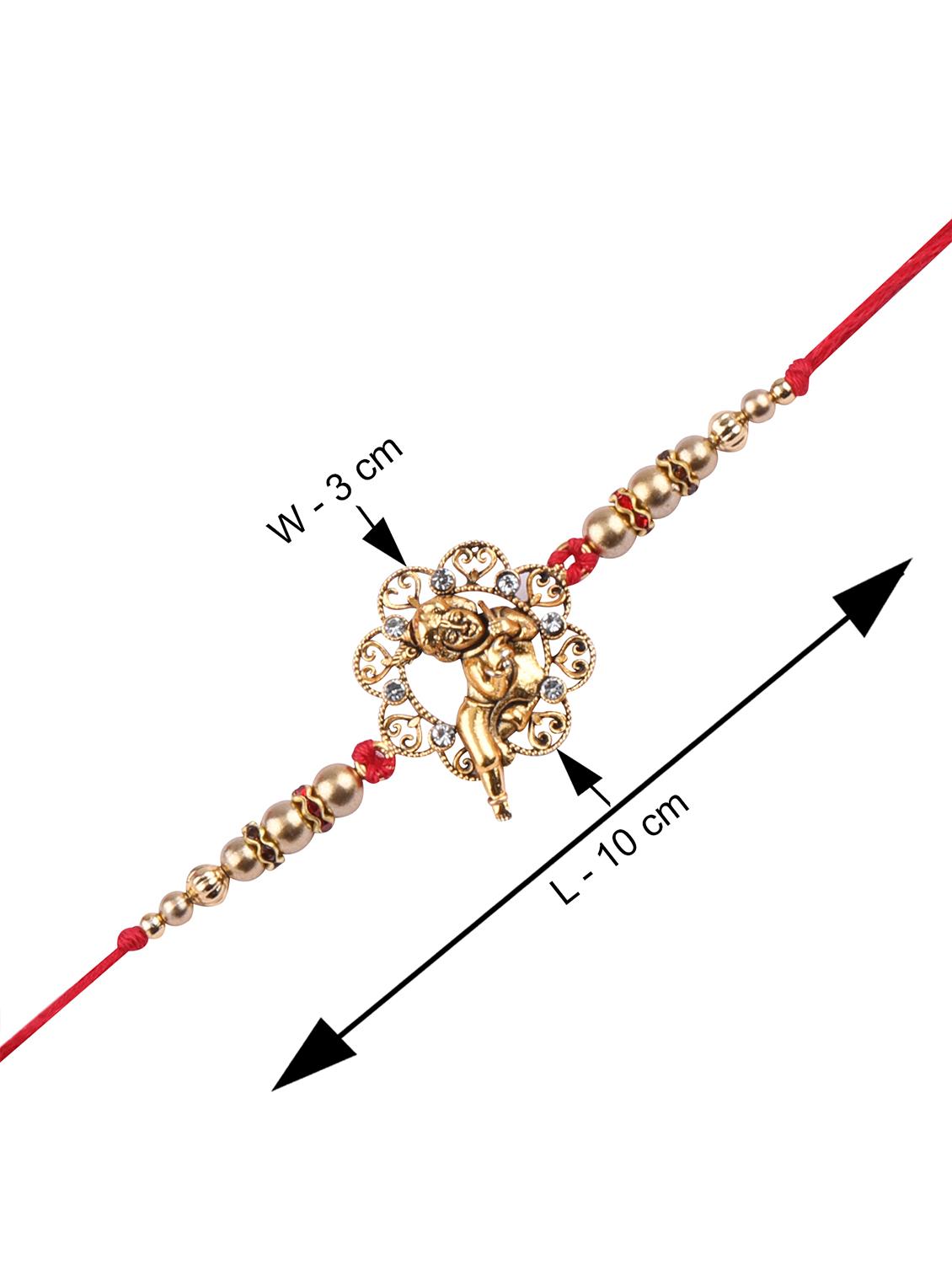 set of 2 gold plated thread rakhi with roli chawal kankawati thali and greeting card - 17900867 - Standard Image - 3