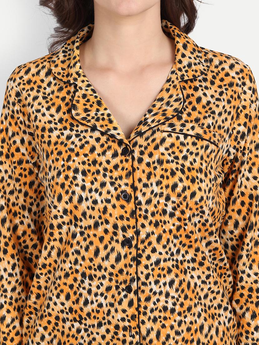 lapel neck animal print nightwear pajama set - 17901051 - Standard Image - 3